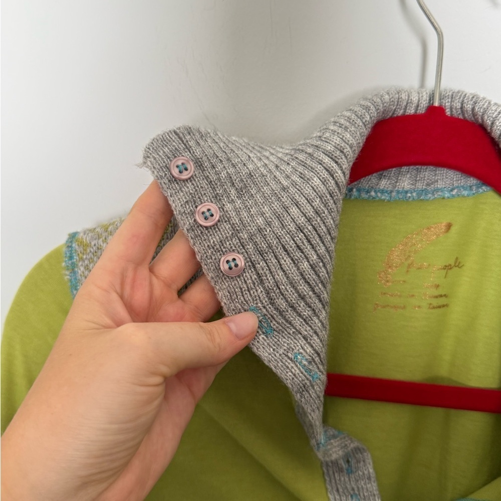 Free People lime green and grey knit tunic sweater with button details - Picture 5 of 7